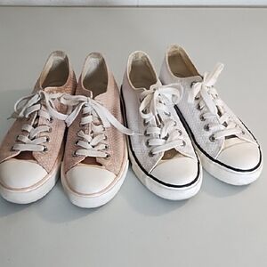 2 Pair Sneakers - Pink and White Rhinestone Sho- String Eyelets 8